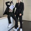 Мужские костюмы Blazers Мужские женщины устанавливают пару модных повседневных бруток мужская корейская уличная одежда винтаж 230809