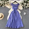 Casual Dresses Korean Fashion Retro Ruffledress Kvinnor Summer ärmlös design Högkvalitativ temperament Lång klänning Maxi Beach