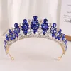 Koreanska lyxiga himmelblå kristallkrona brudhuvudbonad 2023 Nya eleganta tiaras flickor bröllopsklänning pannband