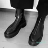pürüzsüz deri ayak bileği botları platform fermuar kayma yuvarlak ayak ayak parmağı topuklu düz takozlar patikleri