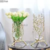 Yaratıcı Metal Cam Altın Yapraklar Asma Bakır Vazo Hidroponik Çiçek Düzenlemesi Pahalı Modern Ev Dekorasyon Düğünü HKD230810