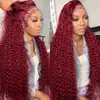 13x4 Derin Dalga Frontal Wig HD Dantel Frontal İnsan Saç Perukları Renkli 30 36 inç Kırmızı Kırmızı Kıçuk Kıvrımlı Dantel Ön İnsan Saç perukları