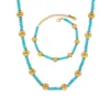 Bruiloft Sieraden Sets Turkoois Blauw Vintage Kralen Handgemaakte Ketting Set Roestvrij Staal Waterdicht Mode Boho 230809