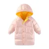 Jackor Vinter New Girls 'Medium Length Down Jacket 3-12 Year Old Boys' Baby Colorful Hooded Cotton vadderad jacka Plysch varm kappa R230810