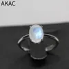 Bröllopsringar AKAC 925sterling Silver Ca7*9mm Natural Rainbow Moonstone Justerbar ring 230810