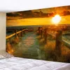 Tapestries Nature Sunset Forest Tapestry Scenic Green Pine Tree Beach Landscape Wall Hanging Home Bedroom Room Inomhus utomhusdekoration R230810