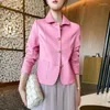 Women's Leather Pink Genuine Jacket For Women Spring Autumn 2023 Trend Metal Buttons Short Motorcycle Natural Sheepskin Jackets