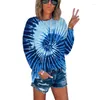 Damen-T-Shirts, 2023 Herbst- und Winterkleidung, Tie-Dye-gedrucktes, geteiltes Langarm-T-Shirt