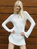 캐주얼 드레스 여자 가을 오-넥 중공 아웃 긴 소매 흰색 2023 스트리트웨어 패션 여성 짧은 사무실 드레스 옷