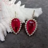 Kolki Dangle Kkgem 22x33mm Big Teardrop Red Quartz CZ Crystal Hook dla kobiet luksusowa biżuteria