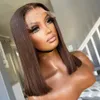 Brown Short Bob Wigs Human Hair 13x4 13x6 HD Spets Frontal Human Hair Wig For Women #4 Bourgogne 99J Highlight Straight Spets Front Wig Wig