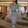 Casual Dresses Abstract Line Print Maxi Dress Long Sleeve Mod Circles Elegant BodyCon Spring Party Women Design kläder