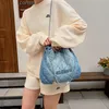 wholesale ladies shoulder bags this year popular comfortable lightweight denim bucket bag daily Joker blue canvas handbag embroidered plaid handbags 10626#