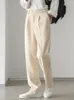 Men's Pants Casual Spring Autumn Oversize Elegant Wide Leg Trousers Japanese Simple Solid Beige Straight Corduroy