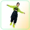 Traje de jazz hip hop meninas roupas verdes tops manga líquida preto hip hop calças para crianças desempenho moderno roupas dança bl5311 22748171