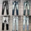 Herren-Jeans, Designer-Herren-Lila-Hose, Pantalones, zerrissen, gerade, normaler Denim, Risse, ausgewaschen, alte lange Löcher