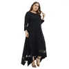 Grande taille robes femmes Vintage Maxi robe printemps solide O cou couture à manches longues asymétrique lâche décontracté 3xl 4xl 5xl 6xl