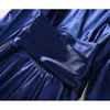 Casual Dresses HIGH STREET Est Fashion Summer 2023 Womens Elegant V-Neck Long Sleeve Tied Bow Blue Mid-Calf Dress