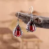 Dangle Earrings Vintage 925 Sterling Silver Hollow With Garnet For Women Girls