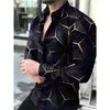 Erkek Tişörtleri Moda Sokak Günlük Trendi Gradyan Renk Uzun Kollu 3D Dijital Baskı Gömlek Büyük Boyut Etnik Baskı Camisa