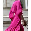 Damenbadebekleidung 2023 Frauen Rose Red Langes Kleid Rundhals Badeanzug Mittellange Ärmel Beachwear Loose Fit Elegante Mode Flut Riemchen Robe