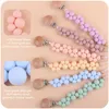 Baby Pacifier Chain Clip Nursing Soother Holder Silicone Beads Teether Wood Clip Handmade Pacifier Chains for Baby Shower Gift
