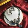 Necklace Earrings Set Glass Pearl Bird Blue Eagle Pendant Female