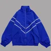 Giacche da uomo Giacche a righe riflettenti Hip Hop Uomo Harajuku Patchwork Giacca a vento con cerniera Streetwear Cappotti college larghi casual Blu unisex 230810