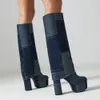 Boot s Platform Sequins Bling Knee Thigh Block High Heel Match Colors Wide Tube Shoes Winter Sexy Fashion 230810