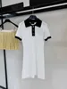 Basic & Casual Dresses Designer 2023 Early Autumn New Contrast Polo Neck Fresh, Sweet, Loose Relaxed Knitted Dress for Women LNL6