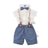 Jackets 0-3Years Toddler Baby Boy Summer Kid Long-Sleeve Tops Suspender Pants Long Sleeve Lapel Neck Button Romper Shirt R230810