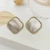 Fashion Vintage 4/Four Leaf Clover Charm Stud Earrings Back Mother-of-Pearl Silver Gold Plated