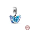 Fashionable New 925 Sterling Silver Metal Gecko Blue Murano Glass Butterfly Hook Charm Beads Suitable for Original Pandora Bracelets Jewelry Free Shipping