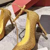 Sparkling Diamond Pumpar Crystal Multi Colored Sling Back 10cm Sandal Sleek Bejeweled Sandals Stiletto High Heel Gold Rhinestone Dress Shoes Women Summer Pump