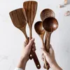 Przybory kuchenne 7pcsset Teak Naturalne drewniane zastawa stołowa łyżka Turner Turner Rice Zupa Skimmer Scoop Kitchen Kitchen Zestaw narzędzi 230809