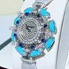 Orologio da donna creativo Orologio da donna con diamanti colorati Orologi da polso alla moda Movimento svizzero al quarzo Quadrante in madreperla Acciaio inossidabile con zaffiro Impermeabile