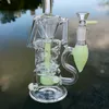 Fab ei turbine perc waterpijphaak unieke bongs 14 mm dubbele recycler percolator waterpijpen groen paarse roze olie dab rigs met komglas bong