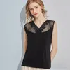 Camisoles Tanks Women Tank Top 23% Silk 77% Polyester Lace V Neck Slim Fit Sleeveless Vest Blus Shirt TU019