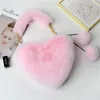 Shopping Bags Fashion Plush Heart Shaped Bag Faux Fur Winter Women's Handbags Eco Portable Underarm Tote Female Furry Daily Clutch Purse