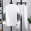 Men's Hoodies Autumn And Winter 2023 Fashion Brand Gradually Printed Long Sleeve Round Neck Waffle Sweater Sports Suit Two-piece Set