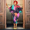 Plusstorlekar Wuhe Batwing Sleeve Print Elegant Dress Pleated Chic Women Party Club V-Neck Summer Bodycon African Maxi