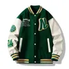 Giacche da uomo Ricama lettere N Bomber da uomo Varsity Oversize Cappotti da baseball vintage Y2k Cappotti da donna in pelle Capispalla autunno verde 230809