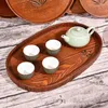 Tea Trays Wooden Pallets Household Tray Japanese Round Red Plate Handmade Dried Fruit