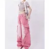 Women's Jeans Pink Baggy Cargo Pants Y2K Clothing Multi-Pocket Relaxed Fit Jeans Fairy Grunge Clothes Alt Emo Streetwear Unif 230809