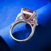 Cluster Rings Rectangular 15 Women's Ring With Sunset Orange Pink Ascut S925 Silver