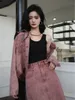Womens Jackets Spring Autumn Washed Distressed Pink Vintage Casual Buttonup Women Denim Jacket High Waist Solid Color Long Skirt Mujer 230810