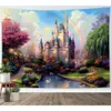 Tapisserier Castle Tapestry Tree and River in Fantasy Forest Wall Hanging Fairy Tale Tapestries for Kids Bedroom Living Room Dorm Wall Decor R230810