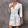 Urban Sexy Dresse Slim Fit Abito con lacci Elegante manica corta con scollo a V Abito da ufficio Tinta unita Doppio petto Mini 230809