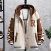 Capital R Letter Printing Trend Unisex Jacket Fashion Streetwear Hip-Hop Style Hooded Baseball Uniform för män Bomberjackor