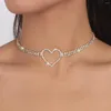 Choker Hollow Korean Sweet Love Heart Necklace For Women Multilayer Crystal Tennis Chain Party Wedding Jewelry